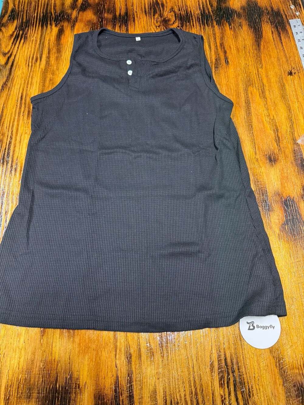 Unbranded Ribbed Henley Tank Top Size M Black Sleeveless Shirt